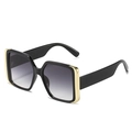 Fashionable oversized square sunglasses with black frames and gold metal decorative trim - Black Frame Double Gray Lens