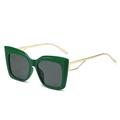 Occhiali da sole Y2K cat-eye con montatura verde lucida e stanghette in metallo dorato - Montatura Verde Lenti Grigie