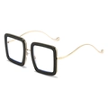 Square oversized glasses with black glitter finish and wave-shaped gold metal temples - Black Frame