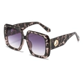 Oversized tortoise square sunglasses with purple gradient lenses and gold circular trim - Grey Marble Frame Grey Lenses