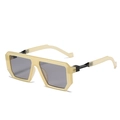 Square fashion sunglasses with beige translucent frames and dark grey lenses - Yellow Frame Grey Lens