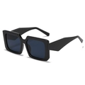 Fashionable square chunky frame sunglasses with deep black lenses and wide temples - Black Frame Grey Lens