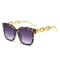 Fashionable oversized tortoise shell sunglasses with gradient purple lenses and gold chain arms - Tortoise Frame Gradient Gray Lens