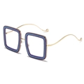 Square blue glitter frame eyeglasses with wave shaped gold metal arms for women - Purple Frame