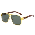 Lunettes de soleil carrées avec double pont doré et verres de couleur vert foncé - Monture Dorée Verres Vert Foncé