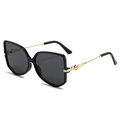 Chic black oversized butterfly sunglasses with engraved gold metal temples and grey lenses - Black Frame Grey Lens