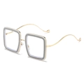 Square silver glitter frames with wavy gold metal temples and blue light blocking lenses - Transparent White Frame
