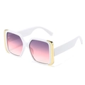 Fashion square white sunglasses with gold metal trim and purple gradient lenses - White Frame Purple Pink Lens