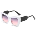 Chic cat eye sunglasses with white frame, black temples and purple gradient lenses - White Frame Grey Pink Lens