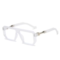 Square translucent white matte frames with silver metal hinges and clear lenses - White Frame Transparent Lens