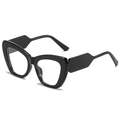 Fashionable black thick frame cat-eye glasses with geometric wide temples and clear lenses - Black Frame Clear Lenses