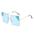 Fashionable rimless square sunglasses with blue gradient lenses and rhinestone accents - Full Blue