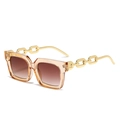 Fashionable tea-colored square sunglasses featuring thick golden chain metal temples - Champagne Frame Double Tea Lens