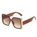 Fashion square oversized sunglasses in translucent brown frame with gold metal accents - Tea Frame Gradient Tea Lens
