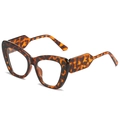 Chic cat eye sunglasses with tortoiseshell frame and oversized geometric temple design - Yellow Leopard Frame Clear Lens