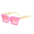 Pink square sunglasses with gold metal chain temples and gradient lenses for women - Pink Frame / Pink Lens