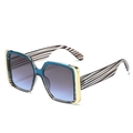 Square oversized sunglasses with blue gradient lenses and striped tortoiseshell temples - Blue Stripe Frame Double Grey Lens