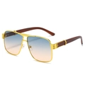 Retro square oversized sunglasses with gold metal frame and blue-to-pink gradient lenses - Gold Frame Green Pink Lenses