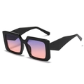 Square black frame sunglasses featuring purple to pink gradient lenses for women - Black Frame / Blue-Pink Lens