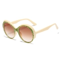Vintage round oversized sunglasses with cream floral frames and gradient lenses - Off-white Frame Gradient Tea Lens