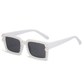 Chic square frame sunglasses for women with elegant white pearl borders and dark grey lenses - New Style / White Frame Gray Lens