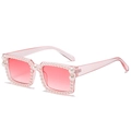 Trendy square pink sunglasses for women with elegant white pearl frame embellishments - New Style / Pink Frame / Pink Lens