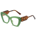 Fashionable oversized cat eye sunglasses with green frames and tortoiseshell temples - Green Frame White Lens