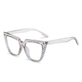 Occhiali da sole cat-eye trasparenti con strass colorati in una vista a 45 gradi - Grigio Trasparente