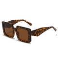 Retro square sunglasses featuring classic amber tortoiseshell frames and brown lenses - Leopard Frame Brown Lens