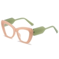 Cat eye sunglasses in flesh pink frame and light green temples with contrast design - Pink Frame Clear Lens