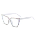 White cat-eye sunglasses with colorful rhinestones for party and fashion decor - White Frame