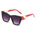 Square cat-eye sunglasses with black and red frame and purple gradient lenses - Black Frame Double Gray Lens