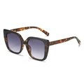 Fashionable oversized square tortoise sunglasses with gradient purple lenses for women - Black Floral Pattern Frame Grey Gradient Lens