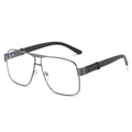 Gunmetal square frame sunglasses with black wood grain textured arms and metal accents - Gunmetal Frame Clear Lens