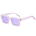 Quadratische rosa Sonnenbrille mit lila Gläsern und weißen Perlenverzierungen - Neuer Stil / Violetter Rahmen / Violette Gläser