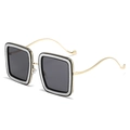 Square sunglasses with silver glitter frame edges and golden wavy metal temples - Black Silver Frame Gray Lens