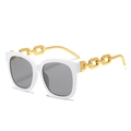Chic white square sunglasses with bold gold chain temples and grey lenses - White Frame Gray Lens