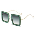Green glitter square sunglasses with gold wave temples and gradient grey lenses - Green Frame / Green Lens