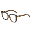Fashionable tortoise shell square frame sunglasses with oversized vintage design - Green Leopard Frame Clear Lens