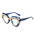 Montatura cat-eye in resina blu traslucida con strass AB colorati e lenti trasparenti - Montatura Blu