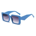 Modern square frame sunglasses with thick bright blue plastic frames and gradient lenses - Blue Frame Gradient Grey Lens
