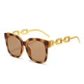 Square tortoiseshell sunglasses with brown lenses and golden metal chain temples - Tortoise Frame Tea Lens