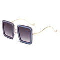 Square sunglasses with blue glitter frame, purple inner rim and gold metal temples - Purple Frame Gray Lens