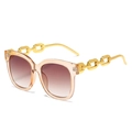 Orange square frame sunglasses with golden chain temples and gradient brown lenses - Champagne Frame / Tea Lens