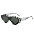 Cat eye triangle sunglasses with double-layered black and white geometric frame design - New Style / Regular (Includes 13% VAT) Transparent Grey Frame with Dark Green Lenses