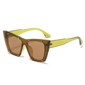 Cat-eye zonnebril met geelgroen montuur, bruine glazen en zilveren klinknageldetails - Jelly Groen Frame Thee Lenzen