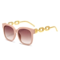 Fashion square pink sunglasses with gold chain temples and gradient brown lenses - Pink Frame Tea Lens