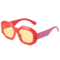 Retro red oversized sunglasses with yellow lenses and purple checkered patterns - Regular / Regular (Incl. 13% Tax) Bright Red Frame with Yellow Lenses