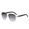 Vintage aviator square sunglasses with silver metal frames and dark wood grain temples - Silver Frame Gradient Gray