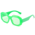 Neon green oversized irregular square sunglasses with checkered pattern temples - Regular / Standard (Incl. 13% Tax) Green Frame / Green Lenses